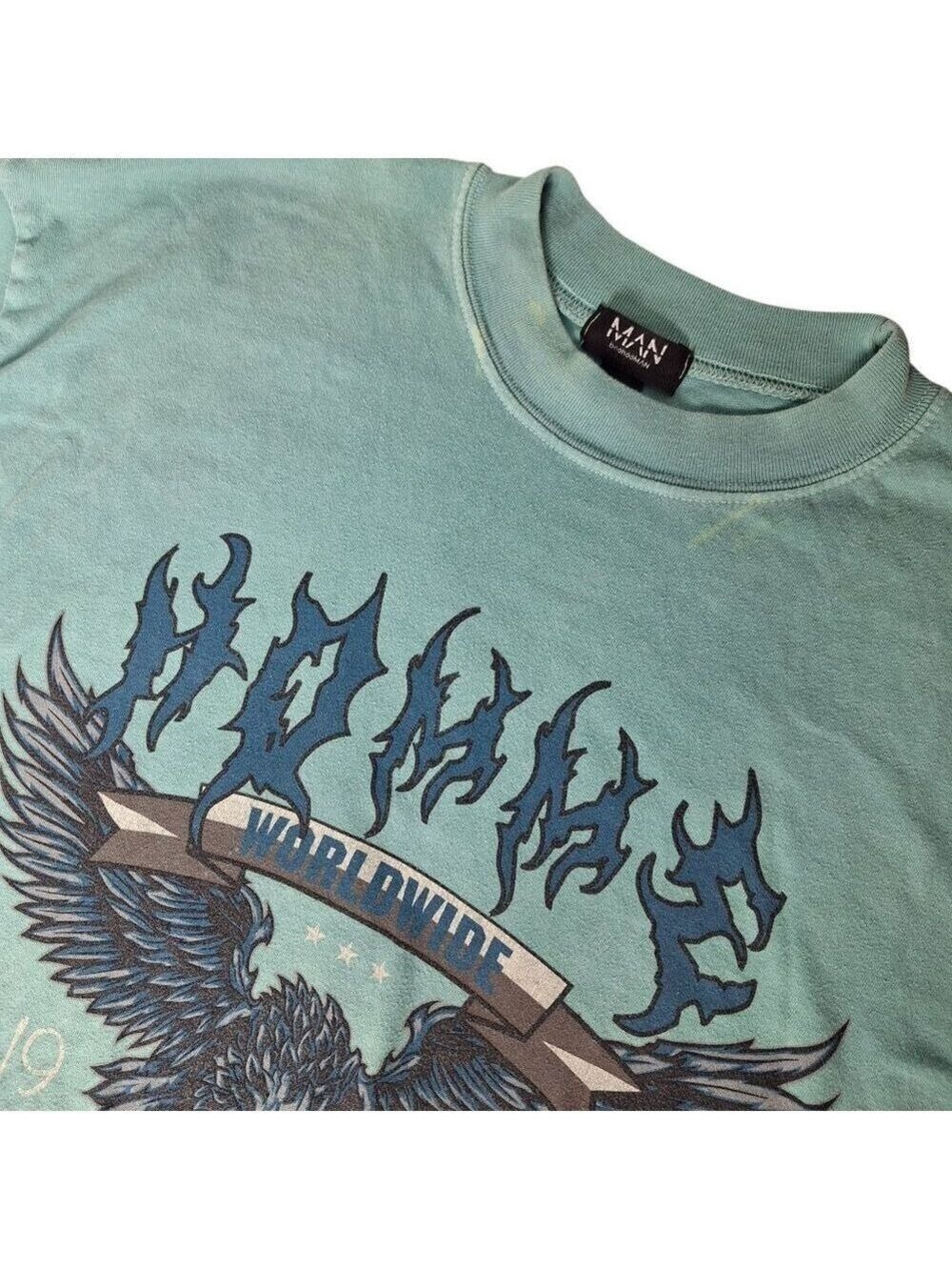 BoohooMAN Men's Graphic T-Shirt Medium Teal